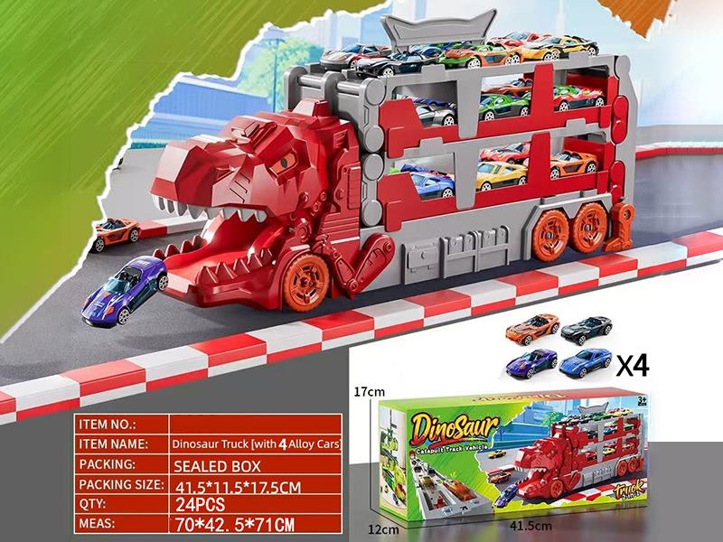 Dinosaur Catapult Track Car + 4 Alloy Cars