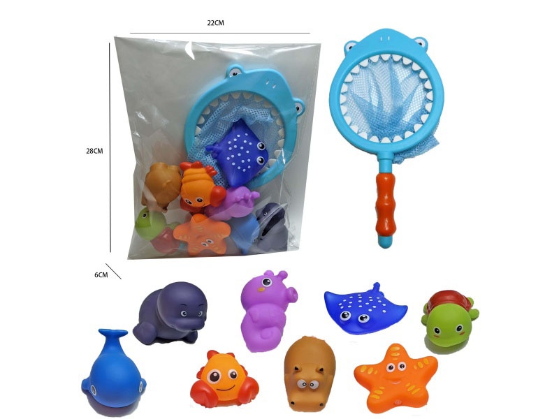 Shark Fishing Net + Soft Rubber Marine Animals (9-Piece Set)