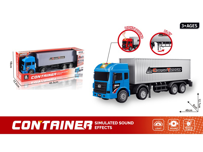 1:16 Sound And Light Inertial Container Truck - Blue (Electricity Not Included :2*Aaa)