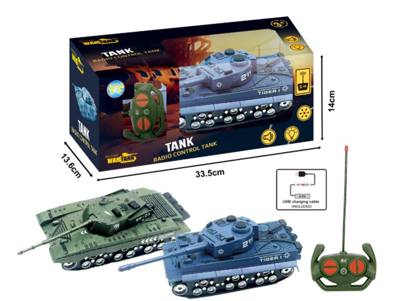 1:32 99 / Tiger-Style Painted Camouflage Tank, 4-Way Remote Control Vehicle, With Lights And Sound (Equipped With 3.7V Lithium Battery +Usb Cable)