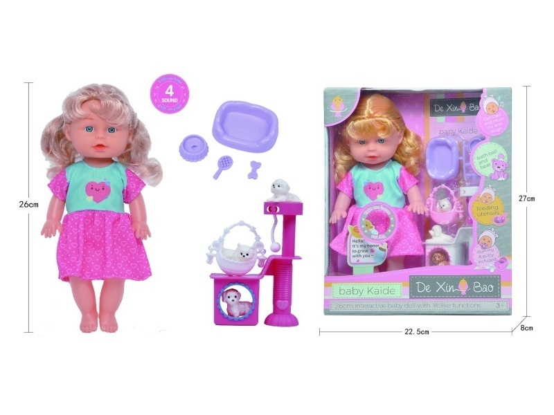 11-Inch Girl Doll With Four-Tone Ic Sound Clothes Mixed Outfit (Pet Set)