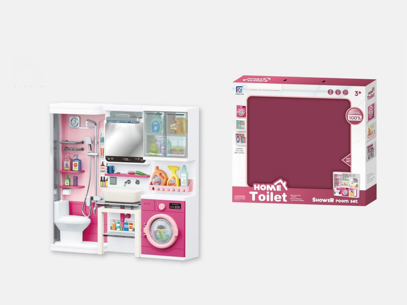 Pink Bathroom Play Toys - Shower Room + Washbasin + Wardrobe