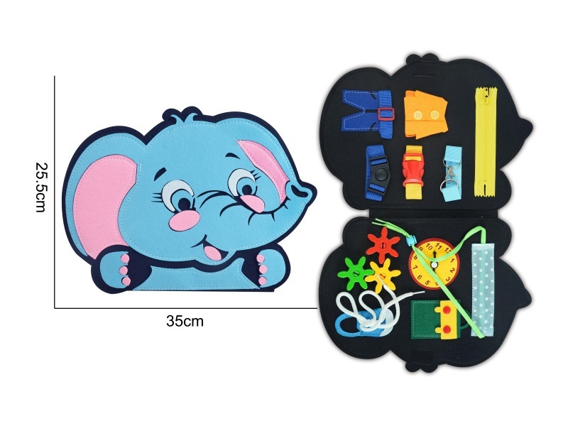 Montessori Early Education And Intelligence For Children - Felt Learning Book - Single Page Blue Elephant