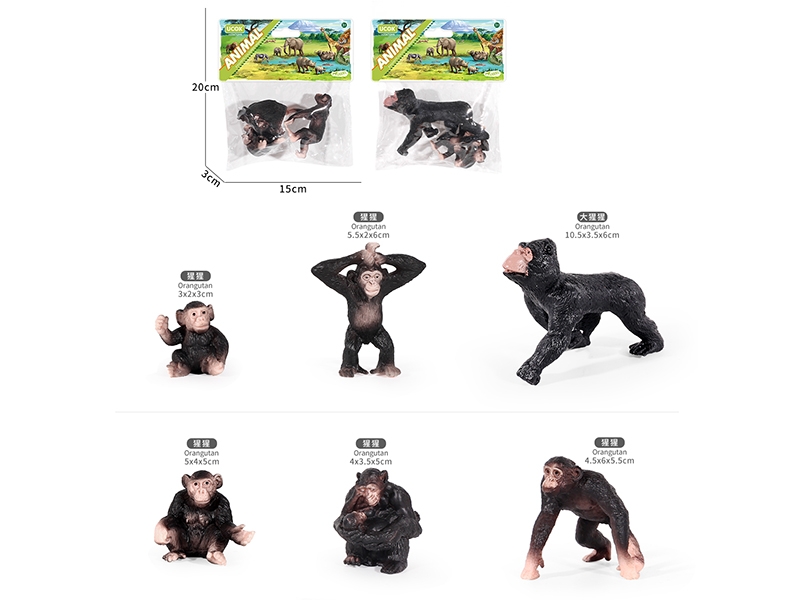 Painted Orangutan Model Family Set 3PCS