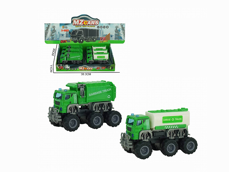 1:36 Double Friction Alloy Off-Road Sanitation Trucks 6pcs