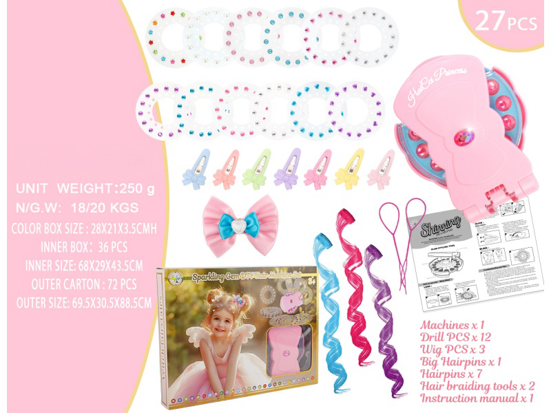 27Pcs Hair Pink Bow Nail Drill