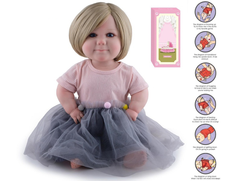 60cm Soft Plastic Reborn Doll(Wig Sheath)With Feeding-Bottle, Magnetic Pacifier, Diaper, Birth Card, Gravity-Sensing Sound-Emitting Function