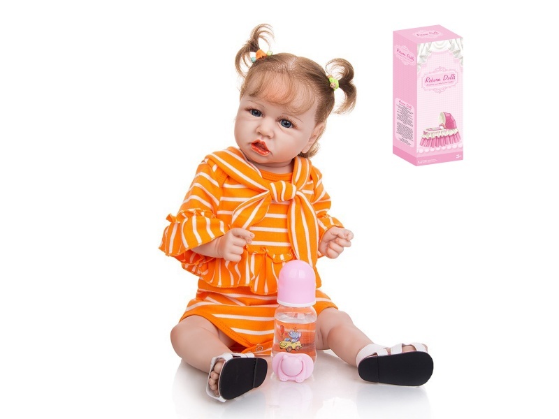 58Cm Reborn Soft Rubber High-Fidelity Baby Doll (Ordinary Pp Car Hair) With Baby Bottle, Magnetic Pacifier, Diaper, Birth Card, Shoes