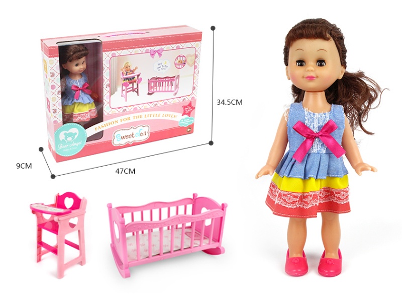 14-Inch Cute Girl 2-In-1 (Crib + Chair)