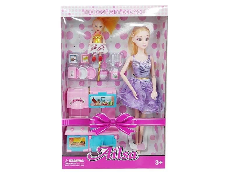 11.5-Inch Solid Figure Doll With 9 Joints And 3-Inch Child With Kitchenware, Stove And Tableware Vacuum-Formed
