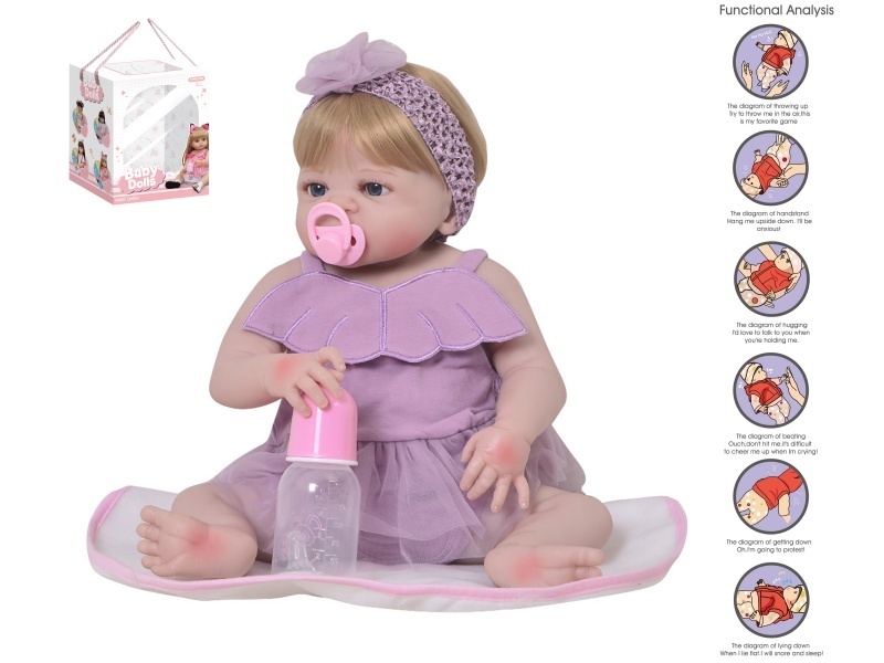 56Cm Rebirth Doll High-Fidelity Baby Doll (Wig) With A Bottle, Magnetic Pacifier, Diaper, Birth Card, And Gravity Sensing Sound Function