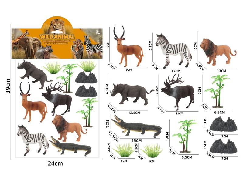 Antelope, Zebra, Lion, Rhinoceros, Reindeer, Crocodile Simulation Wild Animal Scene Series Set 1