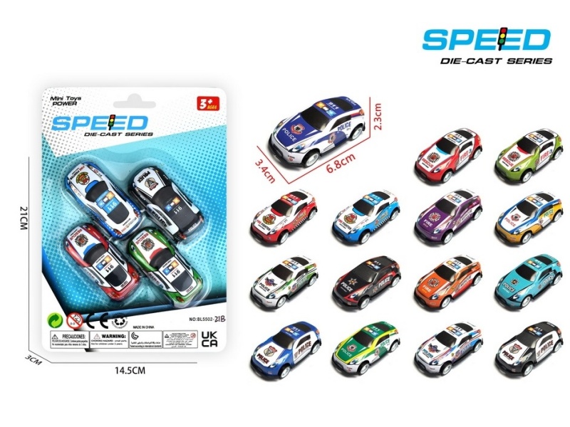 Pull Back Iron Police Cars 4pcs