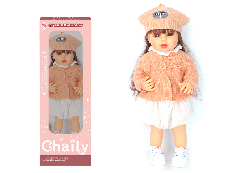 55CM Soft Glue High Simulation Baby Doll(Wig Sheath)With Diaper, Birth Card, Woollen Cap