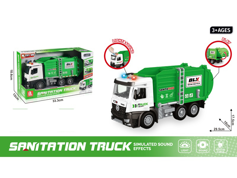 1:16 Sound And Light Inertial Openable Sanitation Vehicle (Package 3*Ag13)