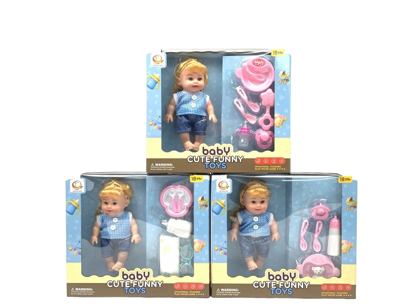 A Mixed Set Of Three Types Of 10-Inch Figurines And Dolls With Tableware
