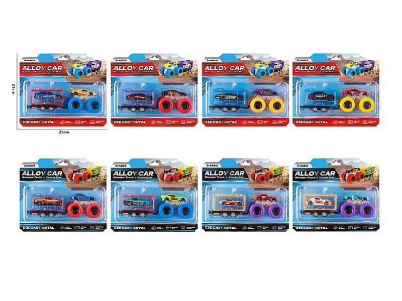 1:64 Alloy Friction Monster Truck & Sports Car Set