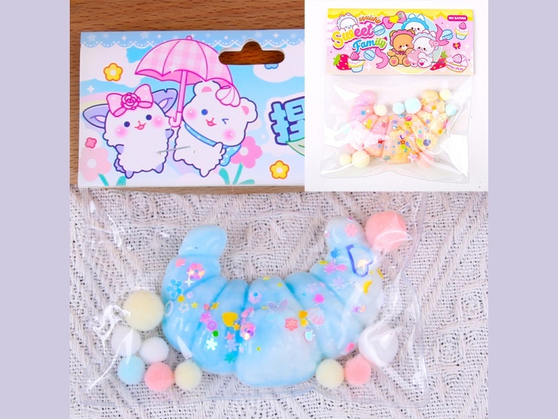 Jelly Kneading Fun Mixed With Colorful Croissant Sequins, Hairballs And Card Heads