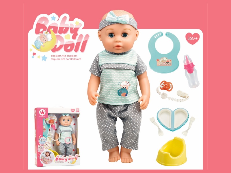 16-Inch Drinking And Urinating Doll With Accessories (Head, Hands And Feet With Rubber, Body With Ic For Blowing Air,24 Sounds