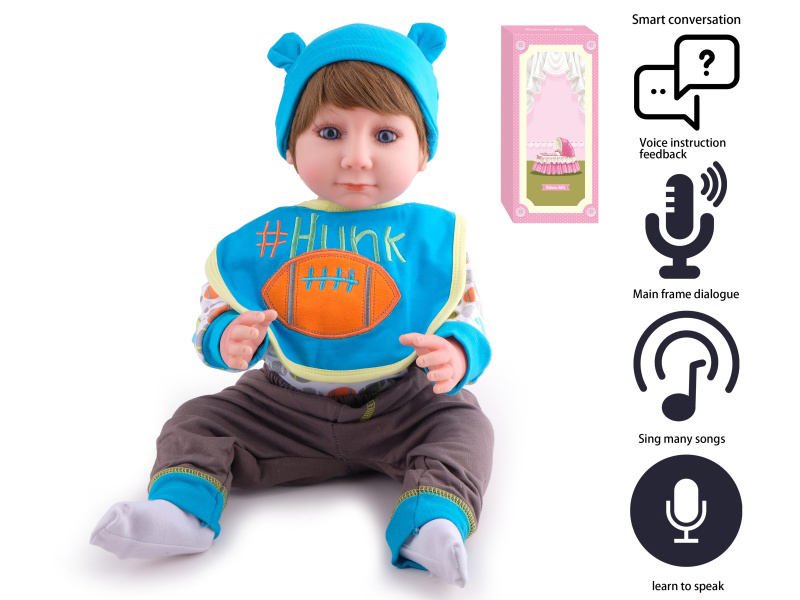 55cm Soft Plastic Reborn Doll(Wig Sheath) With Feeding-Bottle, Magnetic Pacifier, Diaper, Birth Card With Smart Conversation, Recording Functions