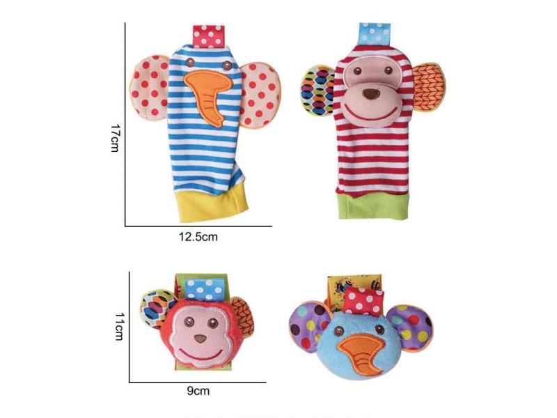 A Four-Piece Plush Toy Set Of Elephant And Monkey