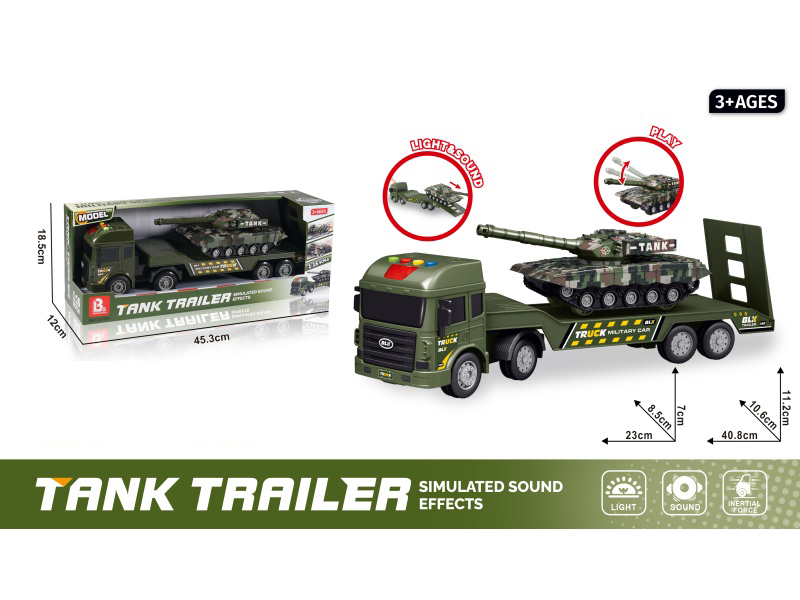 1:18 Sound And Light Inertial Trailer Tank (Battery Not Included :2*Aaa)