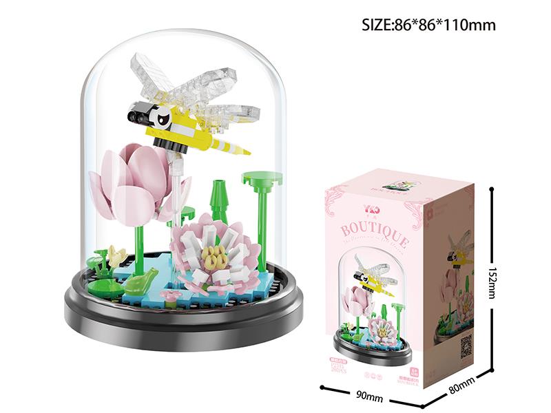 Dragonfly And Lotus Building Blocks(With Transparent Cover + Black Base)280pcs