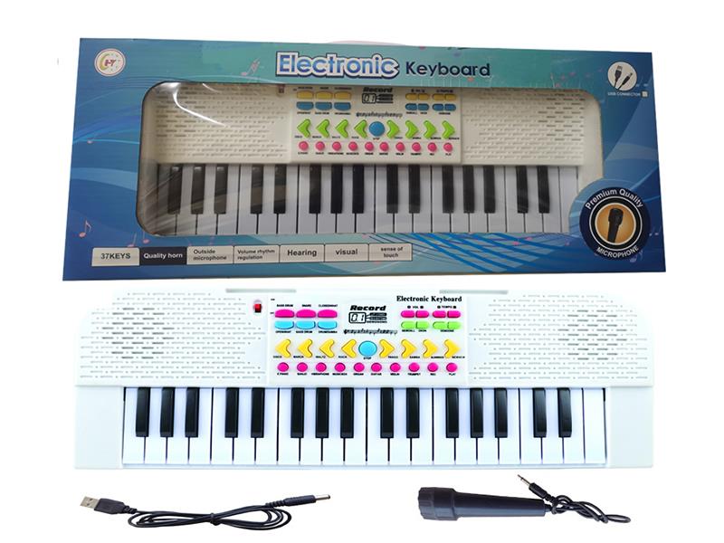 37 Keys Single Speaker Electronic Organ(White, With Microphone, USB Cable)