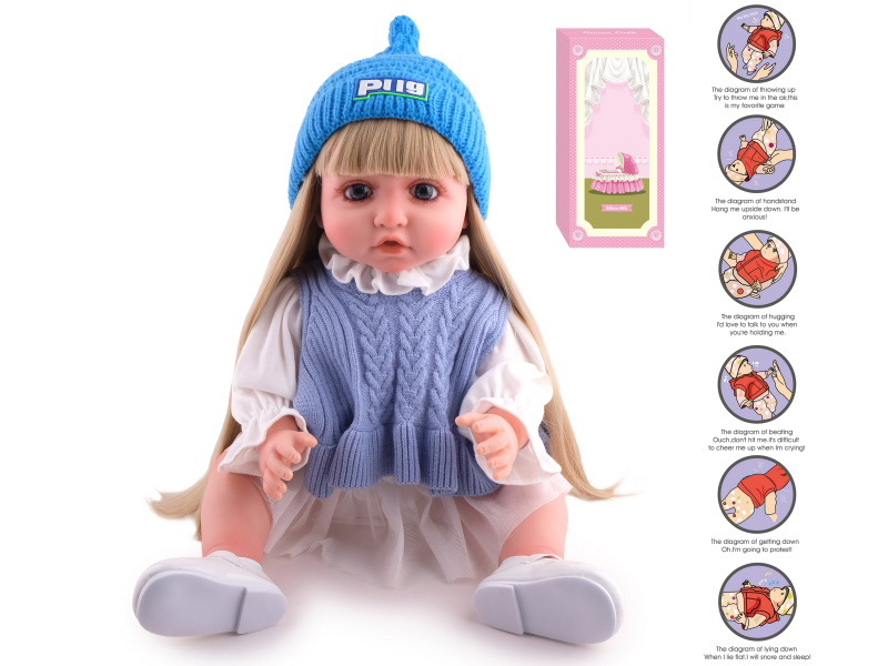 55cm Soft Plastic Reborn Doll(Wig Sheath) With Feeding-Bottle, Magnetic Pacifier, Diaper, Birth Card, With Gravity-Sensing Sound-Emitting Function