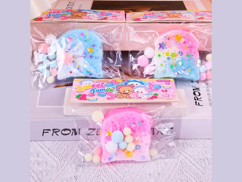 Jelly Kneading Fun Mixed With Colorful Toast Sequins, Pom-Poms And Clips