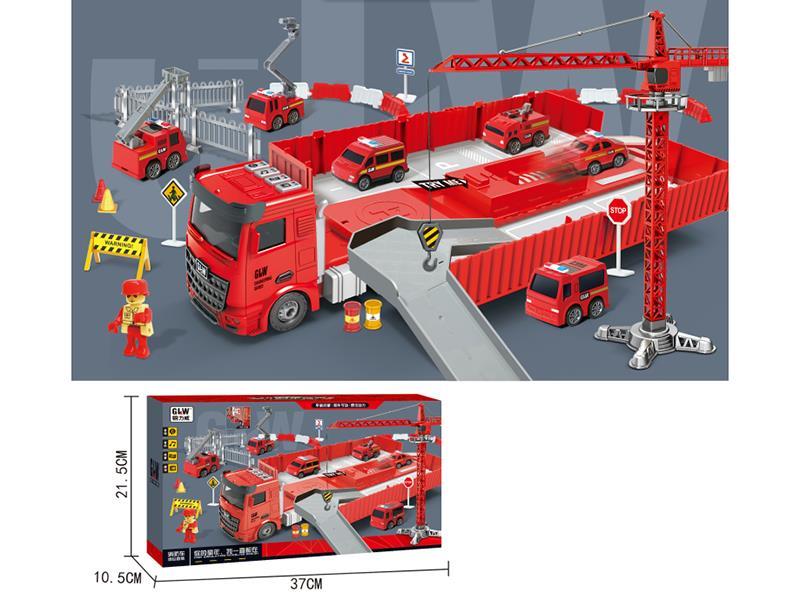 Friction Music Fire Control Container Car Track Parking Lot With Tower Crane