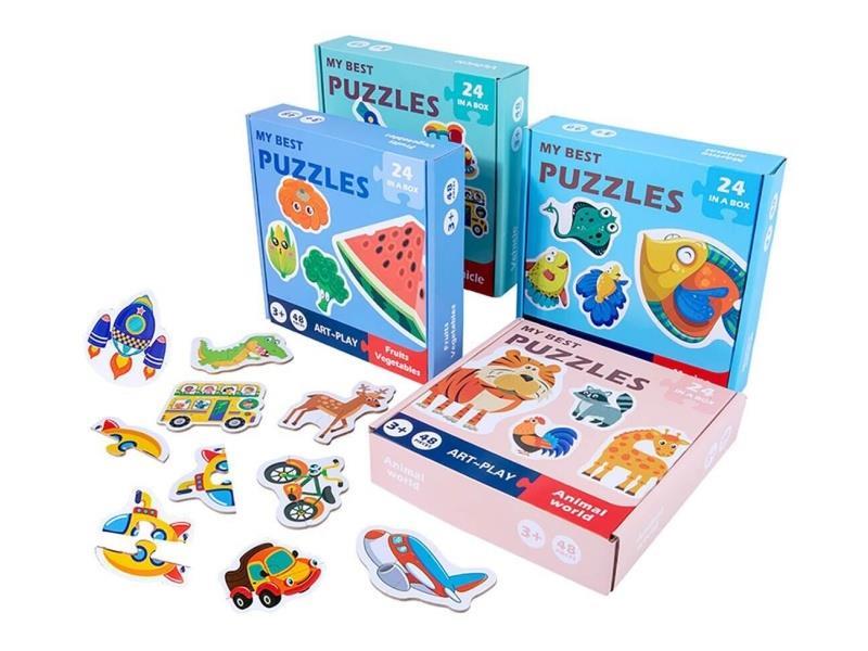 Wooden Two-Piece Matching Jigsaw Puzzle - Mixed Style