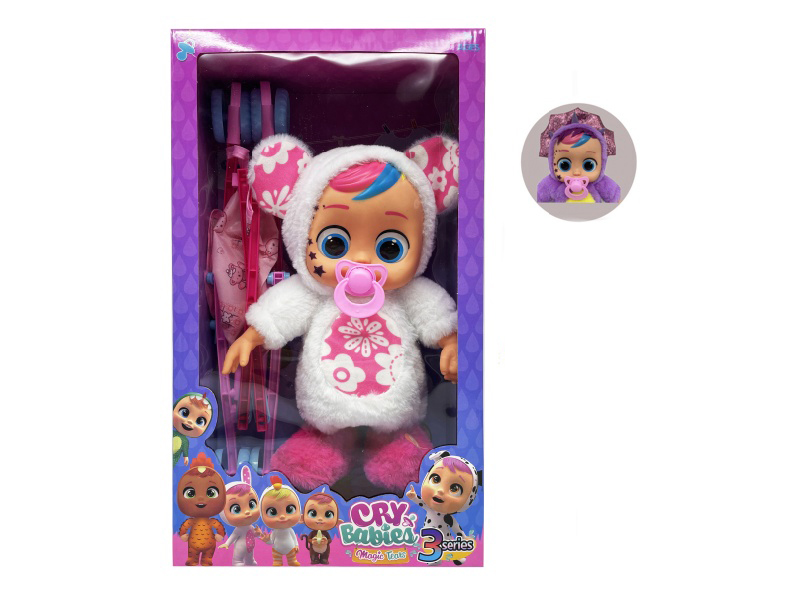22 Inch B/O Walking 12D Eyes Solid Cry Baby Doll With Pacifier Sensor + Stroller Toy
