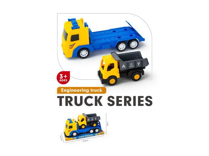 Solid-Color Inertial Flatbed Trailer Carrying Sliding Dump Truck