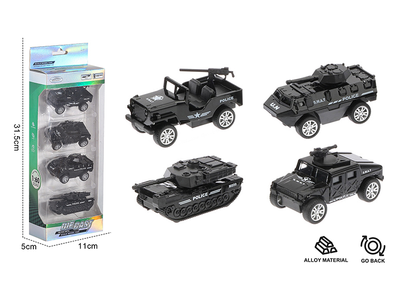 1:60 Pull Back Alloy SWAT Police Car(4PCS)