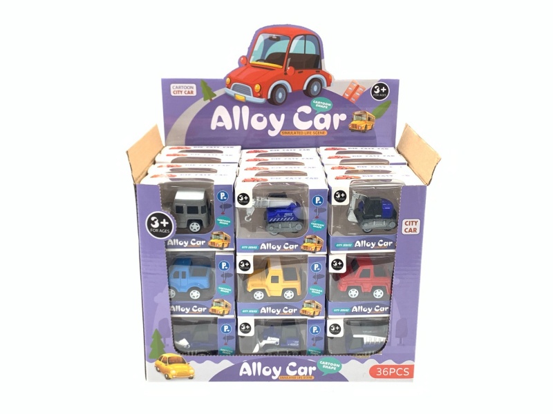 Alloy Pull Back Cartoon Off-Road Pickup Excavator Crane Forklift Engineering Car Car Car 36 Display Boxes