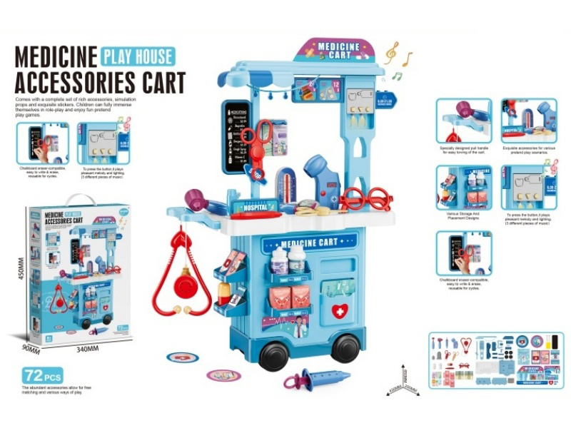 Two-In-One Medical Device Trolley With Lighting, Music And Writing Board (72 Pieces)
