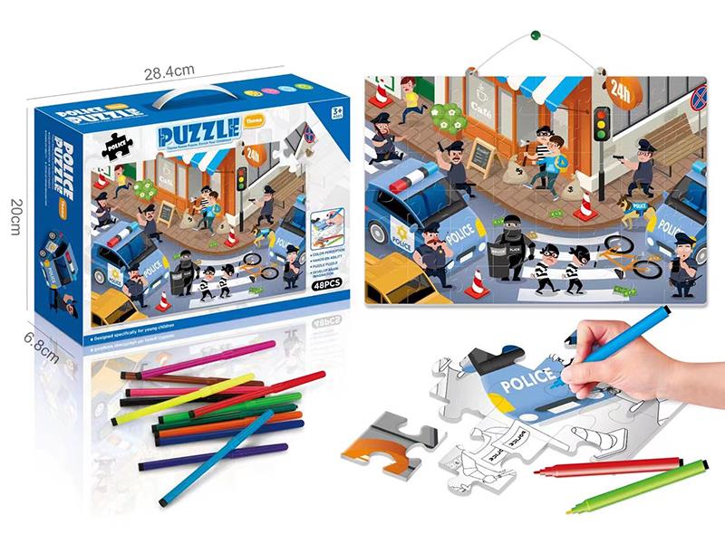 Police Puzzle And Coloring