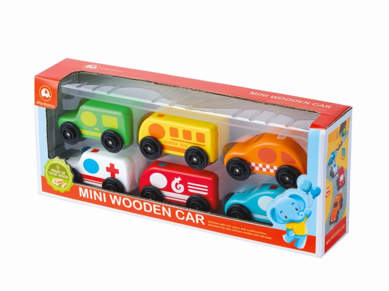 Wooden Mini Slide Cars 6pcs