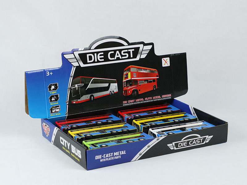 1:90 Pull Back Alloy Double-Decker Tourist Bus, Can Open The Door(6PCS)