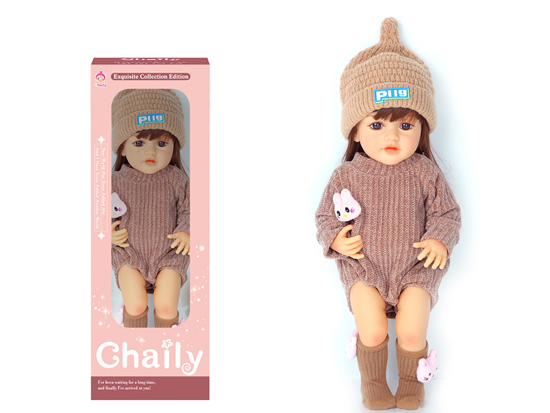 55CM Soft Glue Reborn Baby Doll(Machine Hair Transplant)With Diaper, Birth Card, Woollen Cap