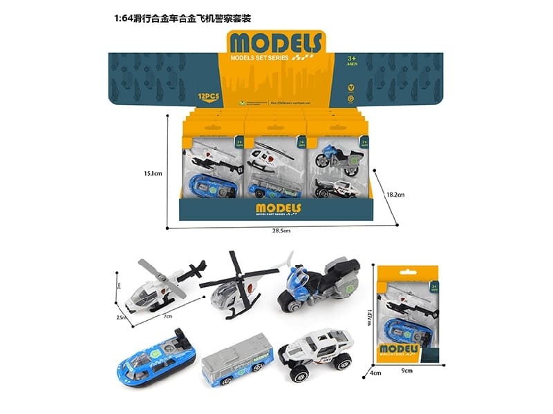 1:64 Free Wheel Alloy Car+Plane Police Set