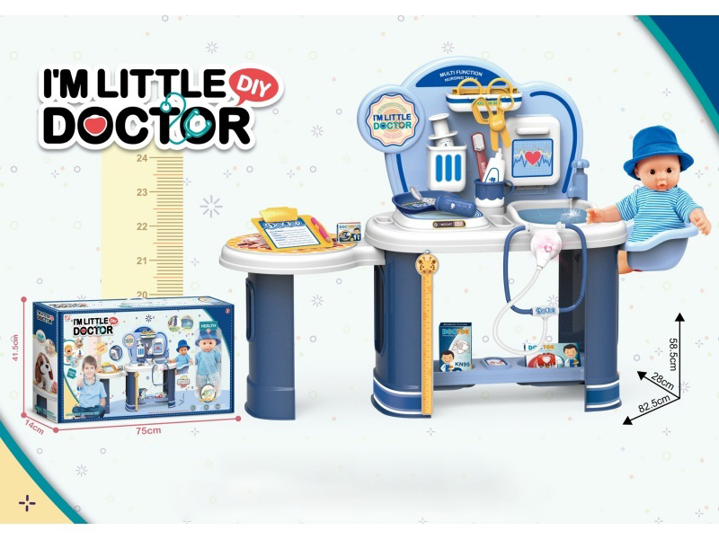 17PCS 24 Inch Medical Appliance Nursing Table With Water Outlet+11-Inch Full Vinyl Doll+Medical Appliance Accessories