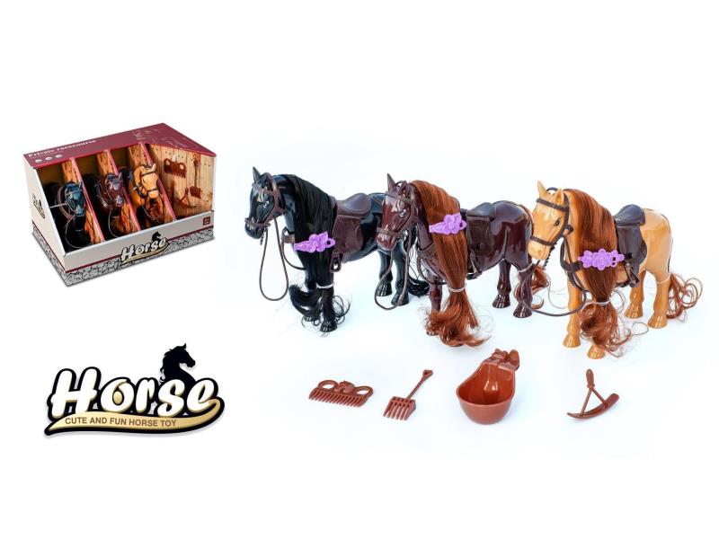 Manger Display Box: 3 Decorative Horses + Accessories