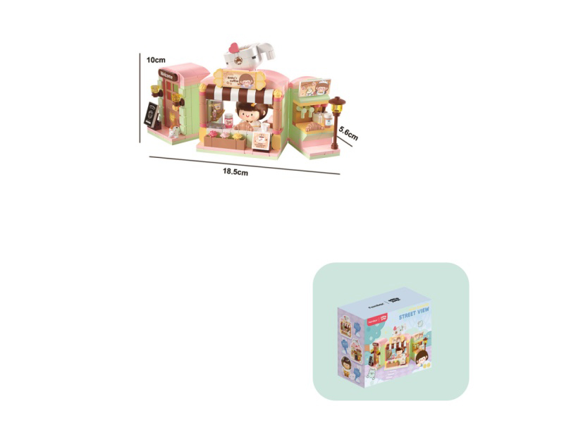 Building Blocks: 280Pcs Small Pcs Of Meat Sauce Street View Coffee Shop