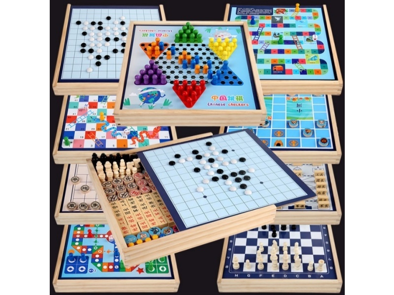 Wooden Box Nine-In-One Combination Chess 980