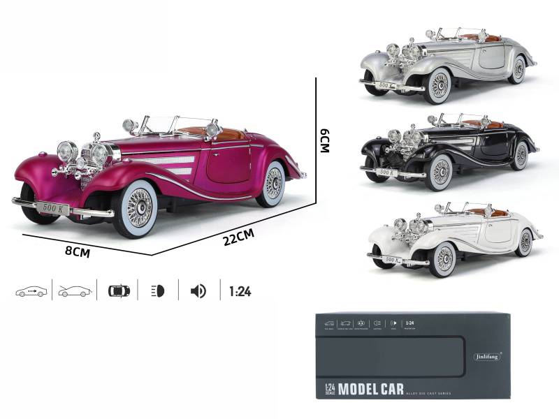 1:24 Benz 500K Pull Back Alloy Five-Door Vintage Car Model With Sound And Light