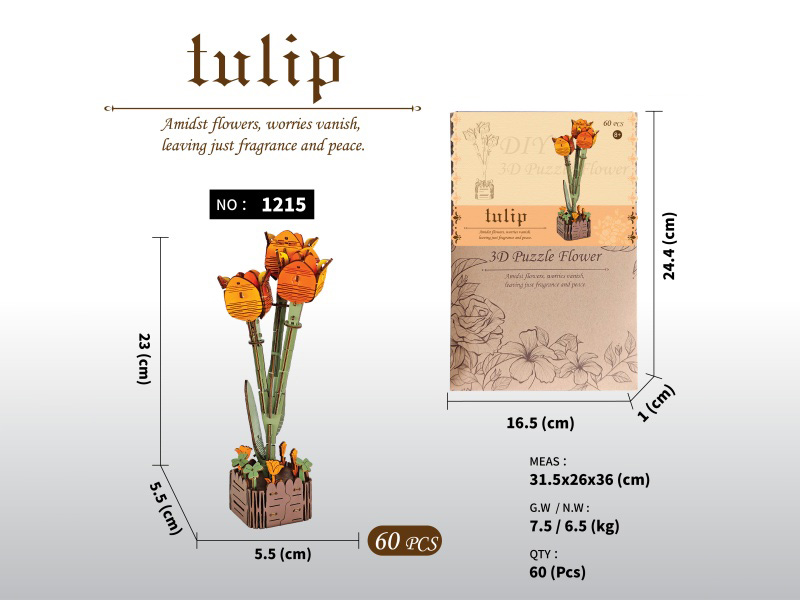 Diy 3D Wooden/Wooden Flower/Assembly Flower/Wooden Assembly Model Flower/Tulip