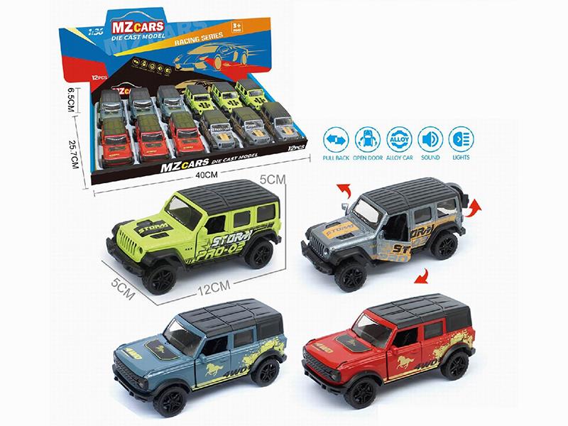 1:36 Pull Back Alloy Off-Road Vehicle(3 Doors Can Open)(Pad Printing)(With Sound And Lights) 12pcs