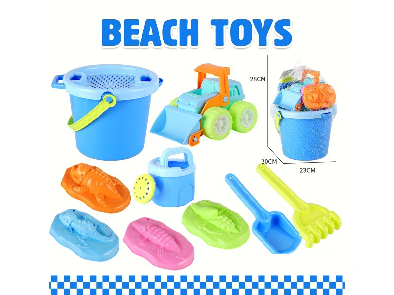 Beach Bucket Bulldozer Shovel Tools, Dinosaur Fossils Sand Mold, 10 PCS
